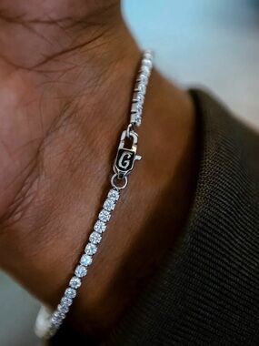G Letter Silver Tennis Bracelet with Clear Stones - Women's Jewelry